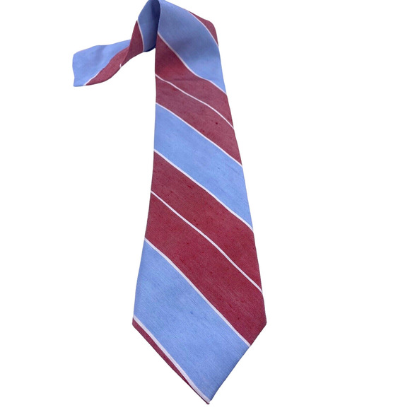 Ralph Lauren Tie Silk Slub Linen Blend Mens Light Blue Rose Red Dark Pink Stripe - Picture 7 of 12